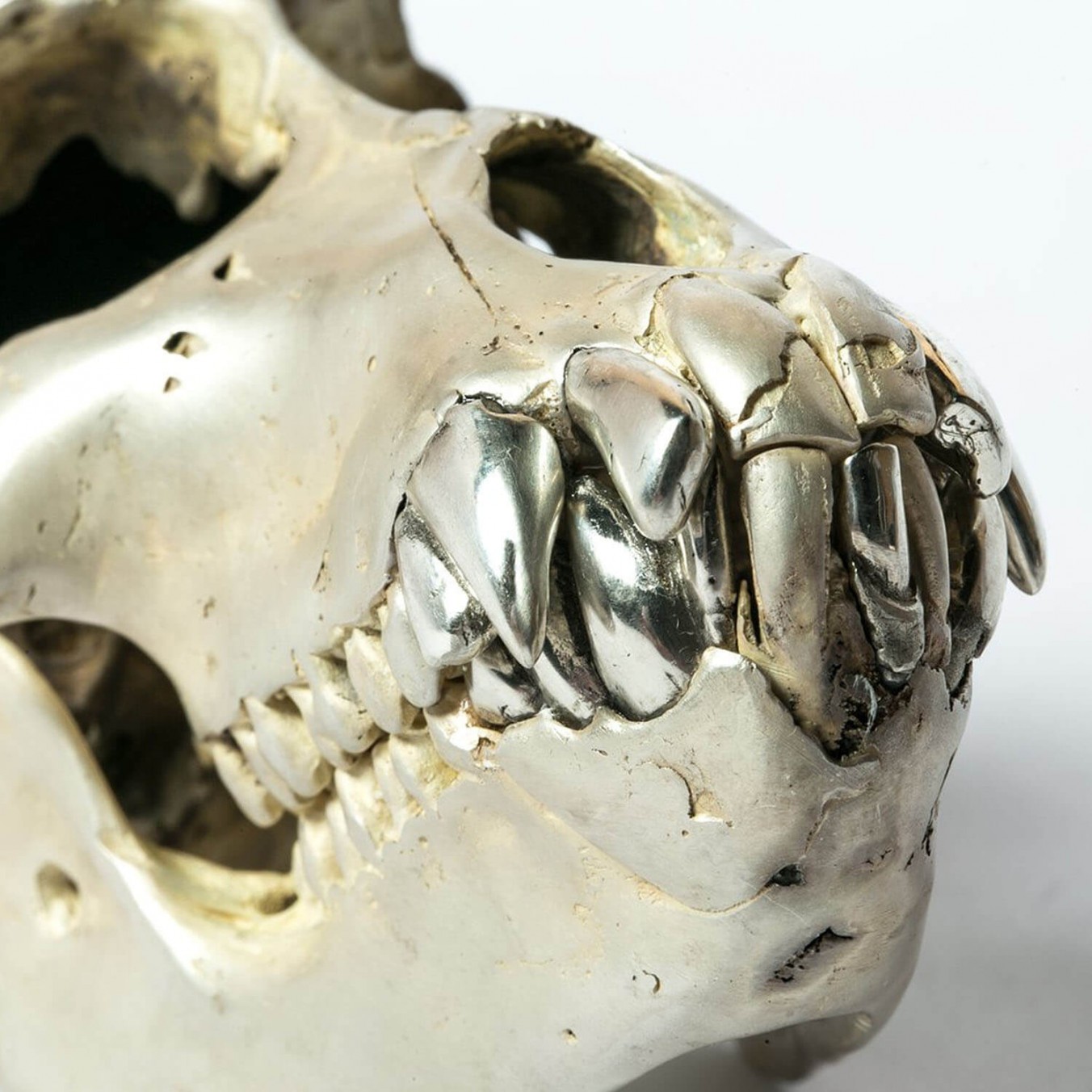 Acid Silver & Polished Sterling Silver Monkey Skull