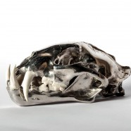 Chromed Brass & Bone Leopard Skull